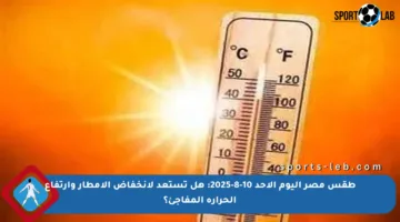 طقس مصر اليوم الأحد 10-8-2025: هل تستعد لانخفاض الأمطار وارتفاع الحرارة المفاجئ؟